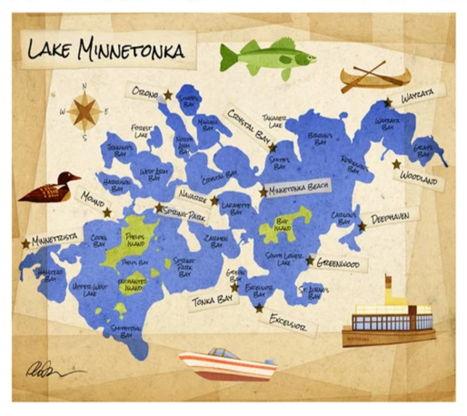 Carpcake Lake Minnetonka Map Greeting Card